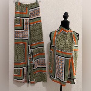 ZARA Geometric Print Wide Leg Pants & Tie-Back Tunic Set| Co-Ord Outfit
